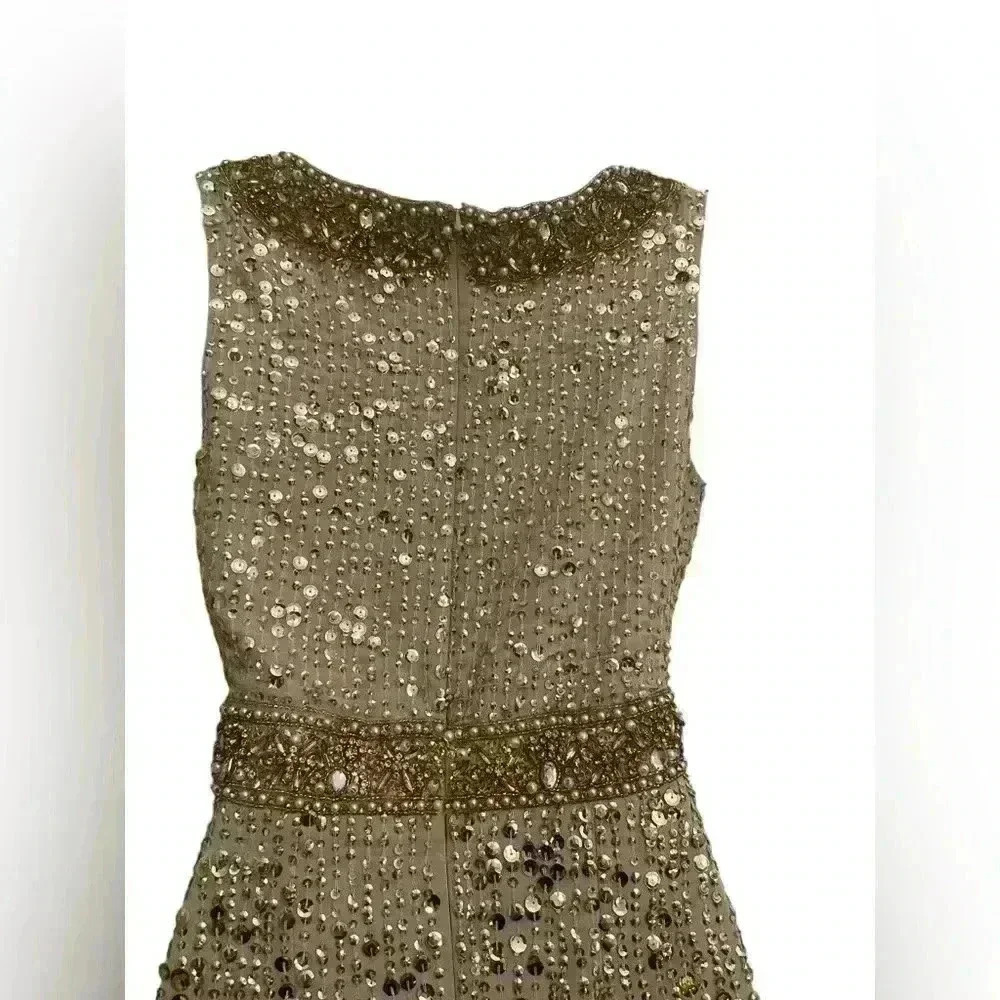 Mac Duggal 10739 Gold Sequin Midi Dress Jewel Neck NWT - Picture 4 of 8